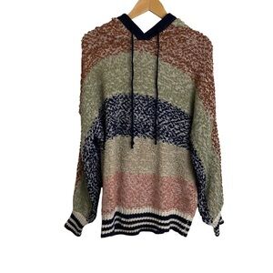 Entro Hoodie Sweater Textured Chunky Stripes Pullover Cozy Comfy Sz M